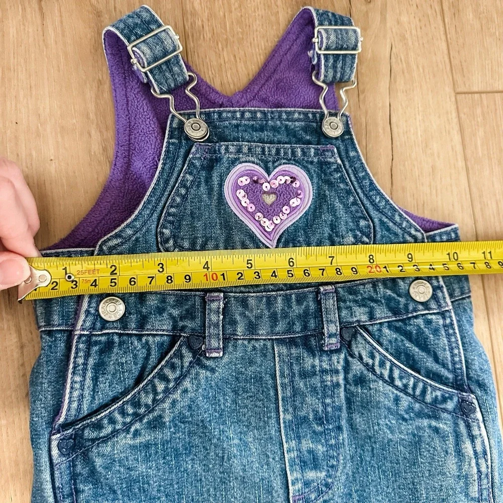 VTG Infant‎ Baby Girls Bib Overalls Fleece Lined Purple Heart 6-9 Mos Y2K